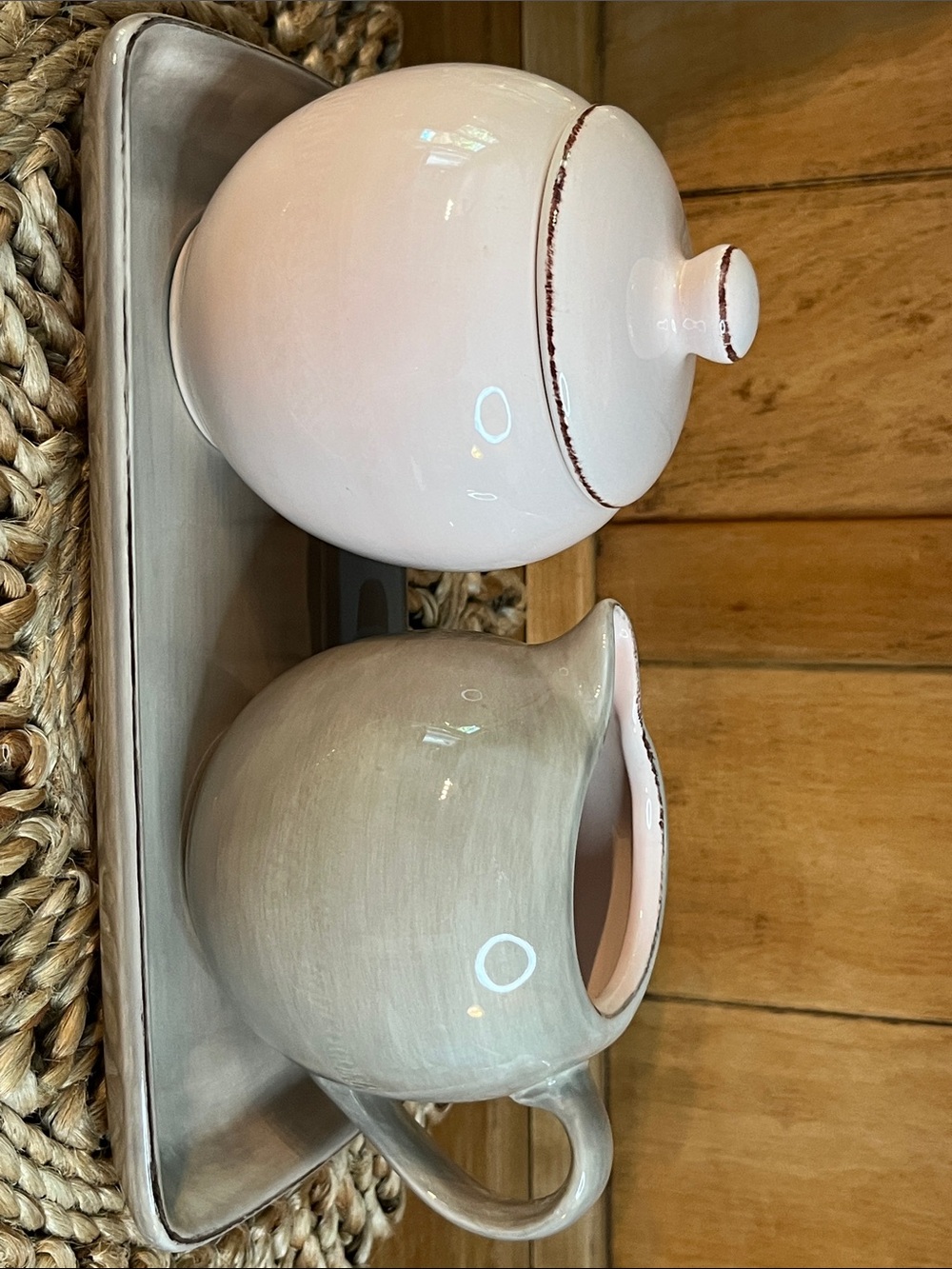 Pottery Barn-Morning Story- Creamer&Sugar Bowl W/Lid and Tray- Discontinued